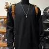 Camiseta Sencilla Casual de Color Sólido de Manga Larga para Hombre, Nueva de Primavera y Otoño, Ajuste Holgado Versátil, Camiseta Base de Peso Pesado