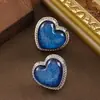 Pendientes de Botón de Resina Azules de Berlín con Forma de Corazón, Estilo Hepburn Elegante y Único, Pendientes de Lujo Ligero, Estilo de Oficina de Gama Alta