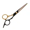 Tesoura de Corte de Cabelo Doméstica, Modelo Preto Dourado, Tesoura Profissional para Cabeleireiros em Aço Inoxidável com Dentes Planos Integrados, Especificamente para Cabeleireiros e Barbeiros