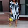 Comércio Exterior Transfronteiriço Verão 2024 Novo Camisa Casual Solta de Manga Curta Estampada Listrada Vestido para Menina Plus Size