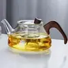 Tetera con Mango de Madera Vidrio de Borosilicato Alto Cerámica Eléctrica Recinto de Calentamiento Tetera Hirviendo Set para Té Aromático al Vapor Olla Única para Hervir Agua Doméstica