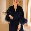 Bata de Plumas Transfronteriza para Mujer, Camisón de Plumas, Maquillaje de Boda, Grupo de Damas de Honor, Kimono de Boda, Bata de Baño, Pijama