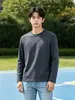 Sudadera de Cuello Redondo para Hombre Otoño Invierno Más Terciopelo Cálido Manga Larga Capa Base Color Puro Holgada Talla Grande Top Interior Base