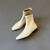 Botas de Tobillo de Cuero Suave de Tacón Bajo, Estilo Coreano Simple, Elásticas, Adelgazantes, para Mujer, Otoño/Invierno, con Cremallera Trasera, Botines Versátiles