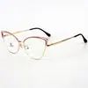 Montura de Gafas Metálica Estilo Cat-Eye Espejo Plano Ceja Miopía Diseño Hueco Simple Moda Negocios Hombres y Mujeres Gafas Anti-Luz Azul