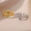 Anillo Abierto de Cruz Micro-Pavimentado con Circonita Transfronterizo Europeo y Americano para Mujer, Moda Personalizada, Anillo Simple de Doble Capa, Joyería al por Mayor