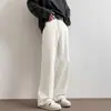 Calça jeans branca pura masculina Mellerd retro marca trendy cleanfit caimento perna reta comprimento até o chão micro-flare casual calça comprida
