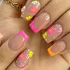 Comercio exterior estilo cuadrado corto serie de colores dopamina arte de uñas color macarrón flor pequeña estilo dulce estudiante chica uñas ponibles