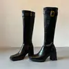 Botas de Salto Alto da Moda Mais Vendidas que Vão até o Joelho com Fivela Bico Quadrado Justas na Perna Botas Emagrecedoras Novas Outono/Inverno Botas de Cavaleiro