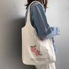 Bolsa de lona estilo coreano para mulheres, modelo ombro único, laranja, japonesa, ideal para estudantes universitárias, bolsa simples e moderna, bolsa de lona estampada.