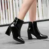 Comércio Exterior Europeu e Americano Botas Plus Size Femininas Botas de Moda com Salto Grosso Botas Martinas de Bico Botas Femininas Sexy Botas de Cano Curto Espelhadas 3758