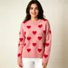 Suéter Jacquard con Corazones para Otoño e Invierno, Cuello Redondo para Mujer, Estilo Holgado y Relajado, Tejido Suave y Acogedor, Top para Mujer Talla Grande Transfronterizo