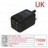 Cargador Rápido Transfronterizo Nuevo de 150W con Múltiples Puertos 3 USB + 3 PD Cabezal de Carga Rápida 5V3A Estándar Europeo Estándar Británico