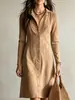 Vestido Longo Slim Fit de Botão Cor Sólida em Camurça Sintética para Mulheres, Novo Outono, Transfronteiriço Europeu e Americano Amazon