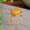 Anillo de plata de ley Yilu S925 bañado en oro con cera de abejas Ruyi, cuadrado hueco, retro, sencillo, combinable.