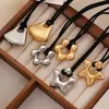 Colar Pingente Estrela de Cinco Pontas Escovada Igual ao de Blogueira Coreana Corrente Longa Versátil de Flor para Suéter Feminino Outono e Inverno 2025