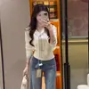 Jersey de Punto de Manga Larga con Cuello Marino Contrastante Estilo Preppy Coreano para Mujer en Moda Otoñal Holgado Talla Grande Aspecto Adelgazante Jersey Versátil