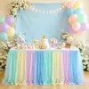 Falda de mesa de malla colorida con degradado transfronteriza para bodas al aire libre, fiestas navideñas y mesas de postres de hotel falda de mesa tipo tutú