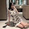 Vestido cheongsam sexy, ajustado, con abertura y estampado clásico, bolso de mujer, adelgazante de cadera, estilo antiguo para chica