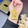 Colar Corda Preta com Pingente Quadrado Meio Rosto de Buda Ksitigarbha Dourado Areia Vietnamita Estilo Chinês Tendência Produto Quente de Venda para Live-Stream Fonte