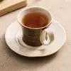 Juego de taza y platillo para café pintado a mano, taza de cerámica de alta estética, taza de oficina, exquisita taza de nicho para latte, taza de té floral
