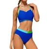 2026 Novo Estilo Europeu Tankini Moda Praia Feminina Conjunto de Duas Peças Color Blocking Cores Vibrantes Moda Clássica