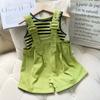 Traje de Tirantes para Niñas Verano 2025 Nuevo Estilo Estilo Infantil Chaleco de Manga Corta Peto para Niña Conjunto de Dos Piezas