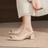 2026 Nuevos Zapatos Mary Jane Franceses de Punta Descubiertos Elegante Hebilla Cuadrada Metálica Tacón Grueso Tacones Altos Boca Baja Zapatos de Moda