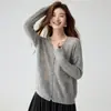 Hilo Kangbaolai ~ 75% Cachemir 25% Seda Delgado Hueco Cuello en V Cárdigan Suelto de Punto para Mujer