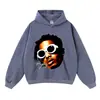 Moletom com Capuz Cross-Border Street Distressed 420g Outono e Inverno Pulôver Moletom Estampado Cantor Estrela Cabeça Grande Estampa
