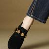 Mocasines franceses Ju Good Wear para mujer, primavera y otoño, con diamantes de imitación, punta redonda, tacón medio, tacón grueso, piel esmerilada, gamuza profunda, zapatos individuales para mujer