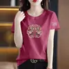 Camiseta de manga curta de marca para mulheres, com excedente de comércio exterior transfronteiriço, corte solto, moda plus size feminina, camiseta básica de meia-manga