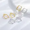 Brincos de pérola autoadesivos em forma de U geométricos de prata de lei S925 suporte vazio feminino temperamento fashion quadrado DIY feito à mão suporte de pérola redonda fecho de orelha