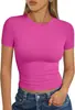 Camiseta corta de manga corta estilo "chica hot" transfronteriza para mujer, top corto elástico ajustado con cintura expuesta y cuello redondo, venta al por mayor personalizada
