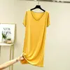 Nuevo vestido fino de modal con volantes y cuello en V para mujer en verano, vestido largo holgado de talla grande para casa, camiseta pijama