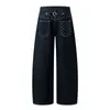 Calça jeans estilo high street americana para homens, marca moderna com design de patches de estrela, calça única solta de perna larga e corte curvo