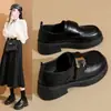 Mocasines de Cuero Suave con Suela Gruesa Estilo Nuevo Primavera 2026 Zapatos Negros de Tacón Grueso con Diseño Único Estilo Británico Zapatos Pequeños de Cuero