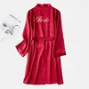 Vestido de Madrinha roupão matinal longo roupão matinal emocional feminino noiva madrinha seda festa pijama roupa presente de mão alça
