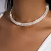 Collar de doble fila de alta gama estilo francés con incrustaciones de diamantes, collar sencillo y moderno para el día a día, joyería de diseño único de nicho al por mayor