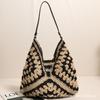 Bolso de Paja de Cuerda de Papel de Nuevo Estilo de un Solo Hombro con Diseño de Cuadrado de Abuela Hueco, Bolso Tejido Grande de Bloques de Color Triangulares para Mujer, Bolsa para Vacaciones en la Playa
