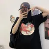 Camiseta de Manga Corta con Estampado de Dibujos Animados Retro Americano para Mujer Verano 2025 Algodón Puro Holgada Estilo Perezoso Versátil Top Camiseta
