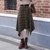 Falda de diseñador Feiyuan con cinturón, falda a cuadros irregular para mujer, nueva falda de longitud media retro americana de principios de otoño