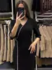 Vestido dividido de temperamento ajustado con diamantes de imitación y cuello en V de manga larga de otoño nuevo de Amazon 2023 para Europa y Estados Unidos