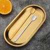 Cuchara cuadrada de acero inoxidable creativa con mango largo para barra de hielo, cuchara mezcladora de café dorada, cuchara redonda pequeña, cuchara para taza