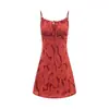 Falda con Tirantes Estampada Roja Estilo Nuevo Primavera 2026 Retro Francés Vestido de Vacaciones de Longitud Media para Mujer Verano