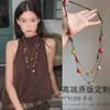 Colar de Corda Trançada com Contas Longas Simples Cerâmica para Mulheres Estilo Étnico Retrô Corrente de Suéter Longa Empilhada Nicho Acessórios