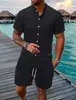 Conjunto Casual de 2 Piezas Amazon para Hombre: Conjunto de Camisa de Manga Corta Lisa Texturizada y Shorts