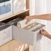 Caixa de armazenamento tecida em algodão e linho, translúcida e espessa, para uso doméstico, com tecido visível, estilo gaveta e design dobrável para guardar roupas