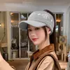 Chapéu de Tricô Jacquard Bico de Pato Outono Inverno Feminino Com Pelúcia Quente Moda Chapéu com Aba Chapéu Casual para Viagem Emagrecimento Facial
