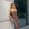 Vestido sexy sin tirantes de otoño e invierno 2024 para mujer europea y americana transfronteriza, de cuero PU, color sólido, elegante, falda dividida, corte entallado